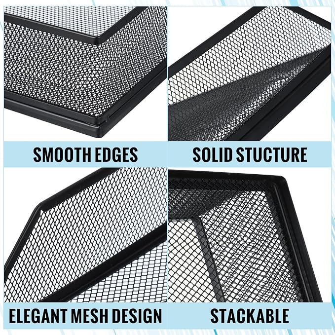 Hicarer 4 Pcs Black Metal Letter Tray Stackable Desk Tray Single Wire Mesh - Image 4