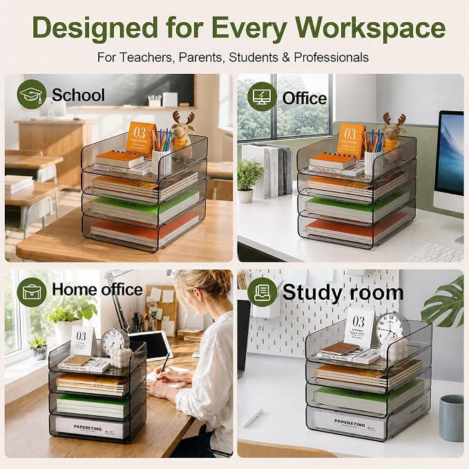 FANXIYQ 4-Tier Acrylic Paper Tray Organizer, Smoked Brown Stackable Desk File - Image 5