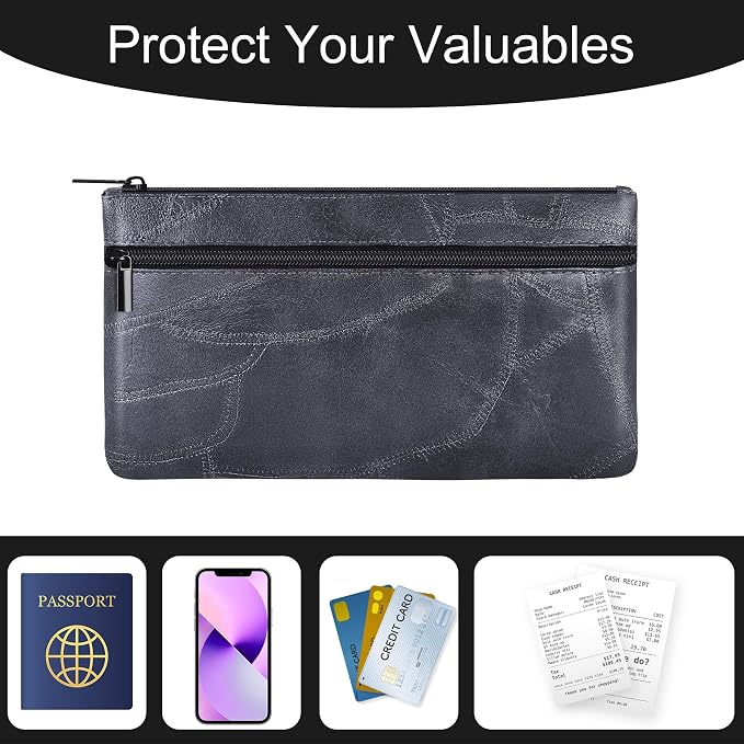 HAUTOCO Money Bag with Zipper 11 x 6.1 inch Embossed Deposit Money Pouch with - Image 5