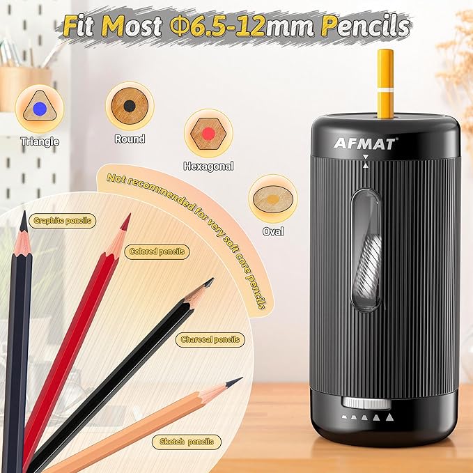 AFMAT Electric Pencil Sharpener, Auto in & Out, 5 Nibs, 7K+ Uses, Fully - Image 3