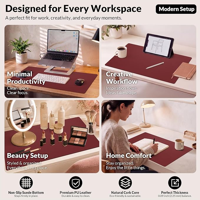 AFIING Leather Desk Pad Protector, 23.6" x 13.7", Waterproof, Non-Slip Mouse - Image 6