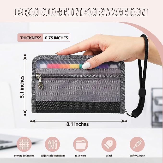 2pcs Portable Receipt Organizer & Coupon Holder, 12 Pockets Accordion Expanding - Image 2