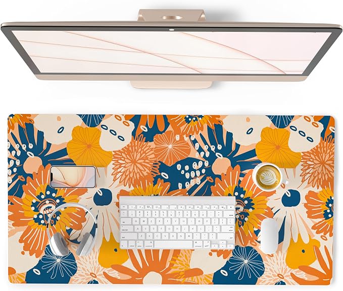 QiyI Large Desk Pad, Floral Mouse Pad Desktop Decor, Waterproof PU Leather Desk by QIYI