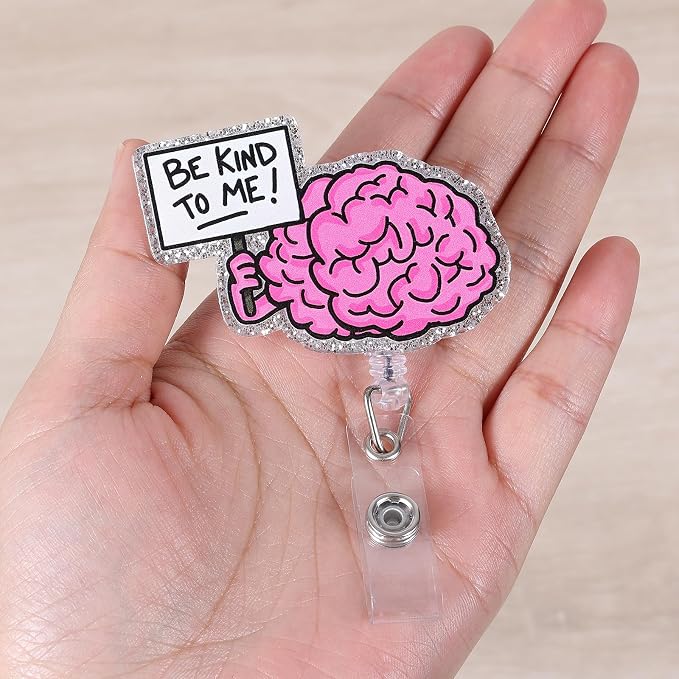 BE Kind to ME Funny Badge Reel, Cute Brain Retractable ID Card Badge Holder - Image 3