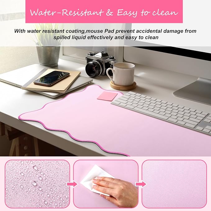 Hahafelt Scalloped Desk Mat Large Desk Pad Cute Coquette Table Mat Back to - Image 4