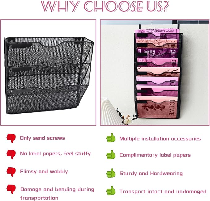 8 Pockets Mesh Wall File Holder Organizer Office Hanging File Folder Magazine - Image 5