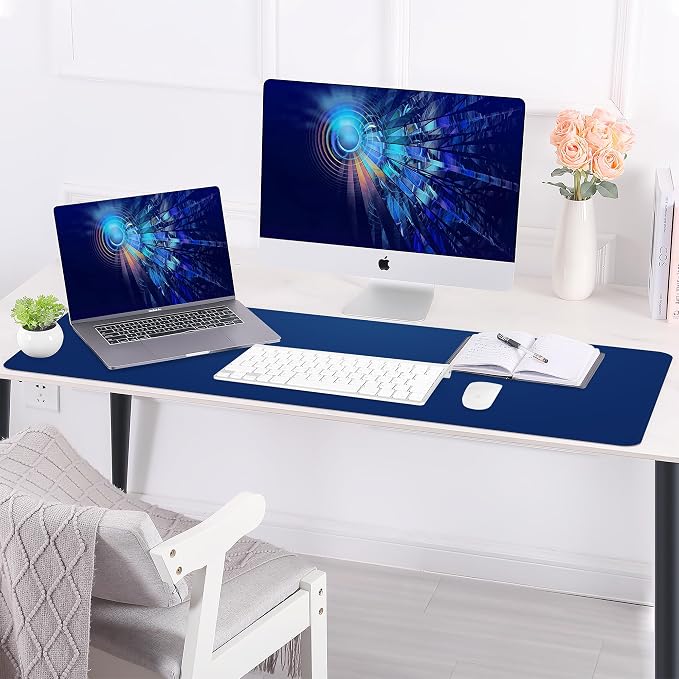 AFIING Cork Desk Mat, Sapphire Blue, 35.4" x 17" | Natural Cork & PU Leather - Image 9