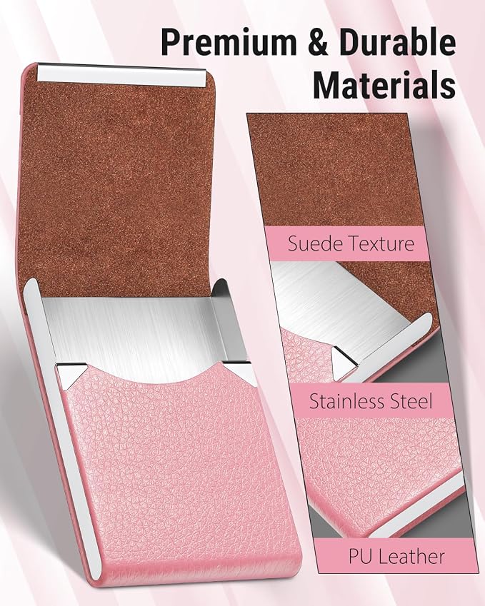 MaxGear Business Card Holder, PU Leather & Stainless Steel Business Card Case - Image 4