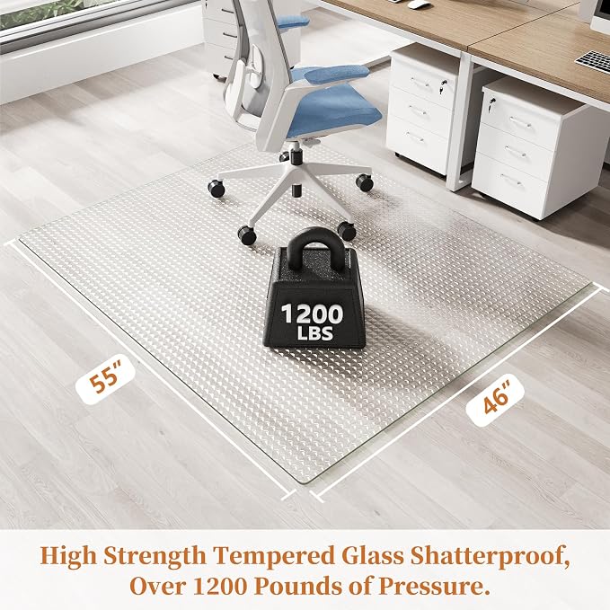 Koonmi Wave Glass Chair Mat 46"x55", Tempered Glass Office Chair Mat, Embossed - Image 4