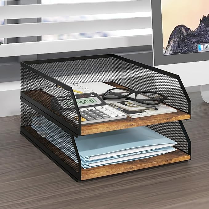 Natwind 2-Tier Stackable Metal Mesh Paper Organizer by Natwind