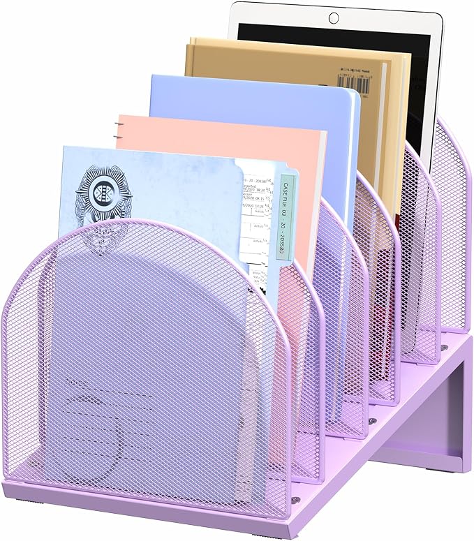 5-Section Desk File Organizer, Metal Mesh Folder Organizer by OUTIOE