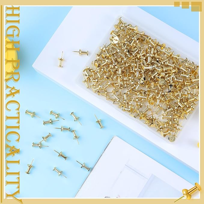 220 Count Gold Push Pins, Standard Plastic Head Steel Point Gold Thumb Tacks - Image 2