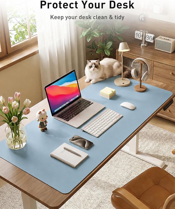 Aothia Faux Leather Desk Mat for Keyboard & Mouse | Large desk mat for keyboard - Image 3