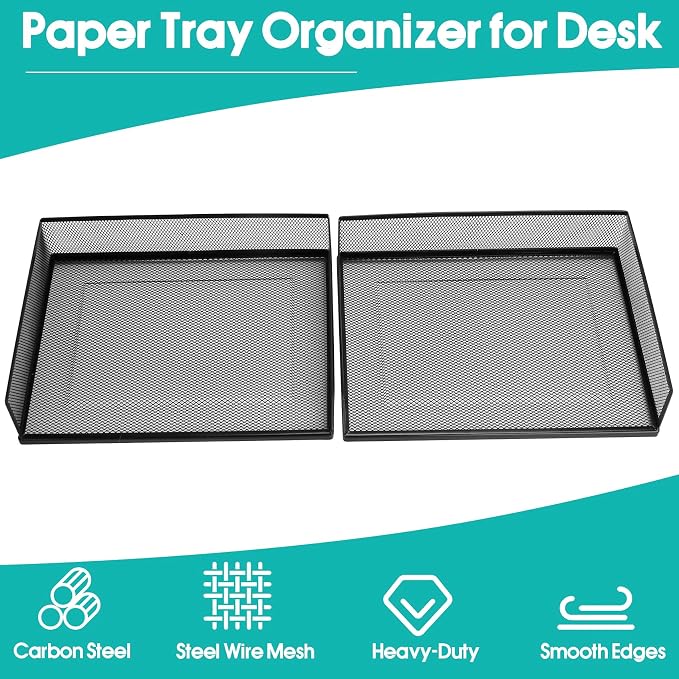 Wire Mesh Letter Trays Paper Tray Desk File Organizer, 2 Pack Stackable Metal - Image 4