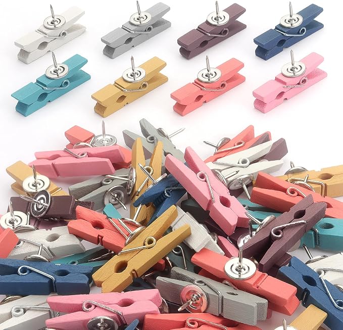50 PCS Wooden Clips Colorful Push Pins Tacks by JOANC%C3%89E