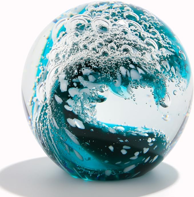 Qianwei Ocean Waves Hand Blown Glass Decor Crystal Ball Sea Figurines Gifts | by QianweiCrystal