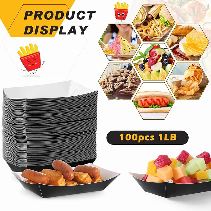 Yinkin 100 Pcs Paper Food Trays Boat 1 lb Disposable Nacho Trays Walking Taco - Image 3