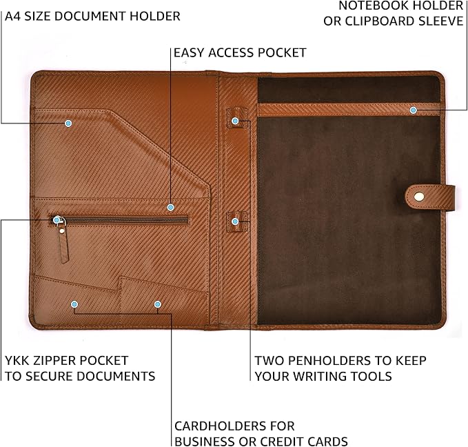 LEATHER VILLAGE Portfolio Professional Organizer – Carbon Fiber Genuine Leather - Image 3