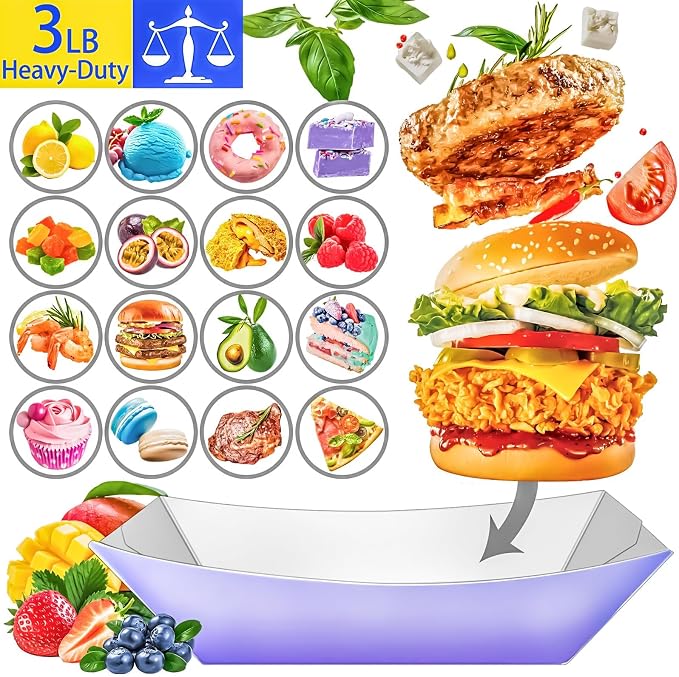 100 Pack Colorful 3LB Paper Food Boat Trays Disposable Paper Boats Plates - Image 7