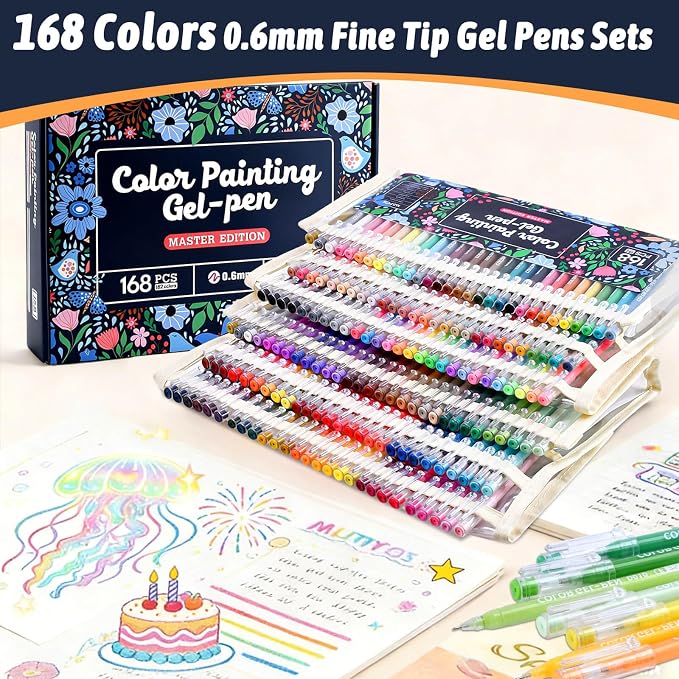 168Pcs Colored Gel Pens, 162 Colors 0.6mm Fine Point Gel Pens Colored Set - Image 2