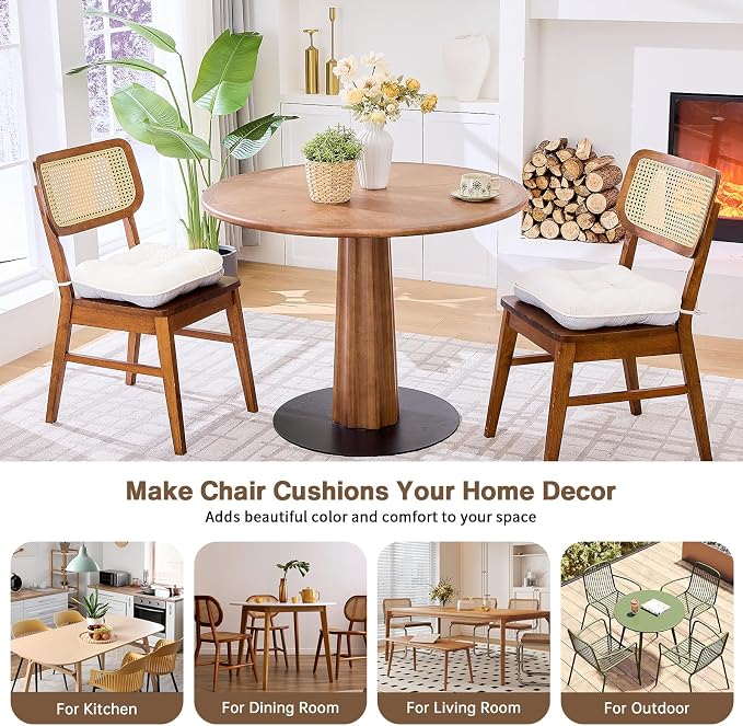 BETU White Chair Cushions for Dining Chairs Set of 2, 3.5" Thick Kitchen Table - Image 6