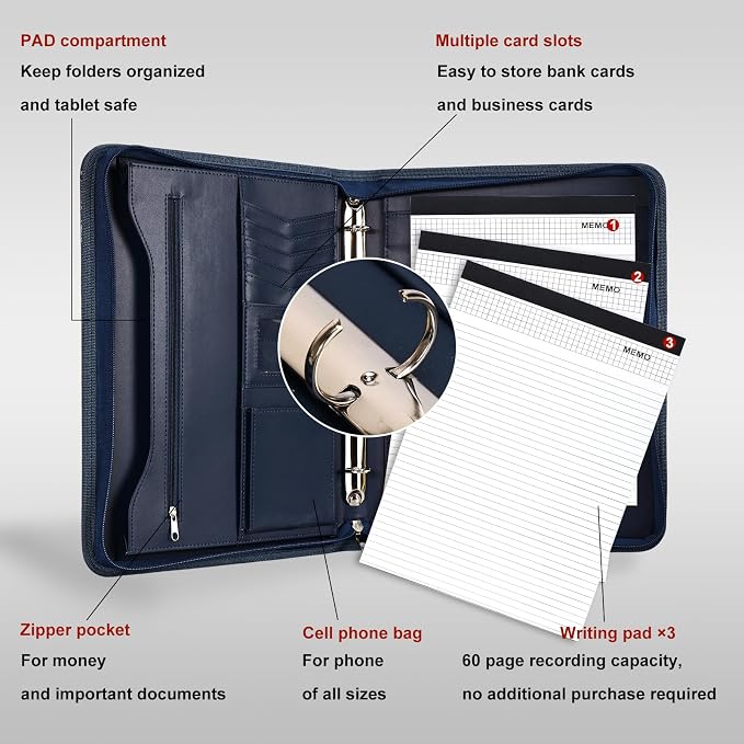 Leathario Portfolio Binder, Includes 5 Folder Index Dividers and 3 Notepads - Image 6