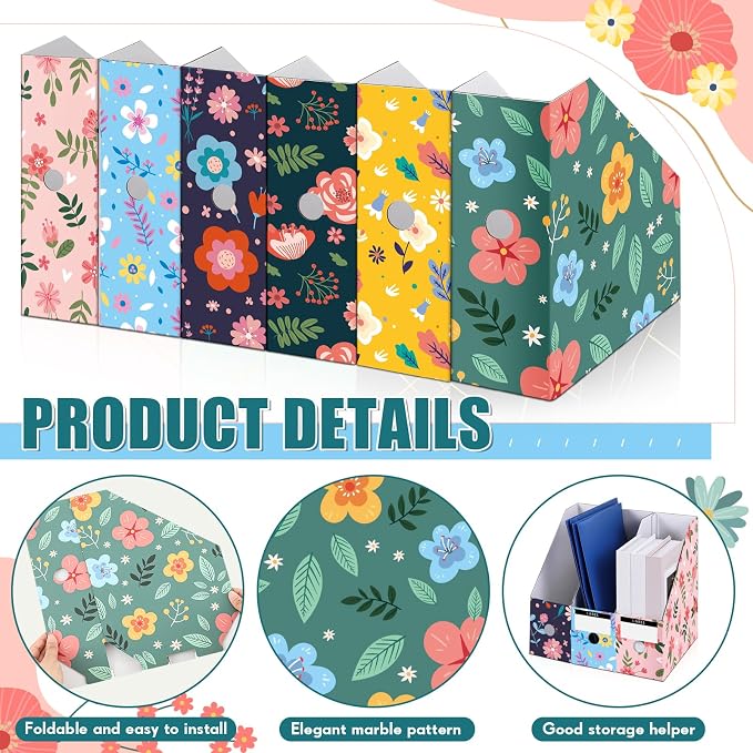 PerKoop 12 Pcs Decorative Magazine File Holders Floral Foldable File Folders - Image 3