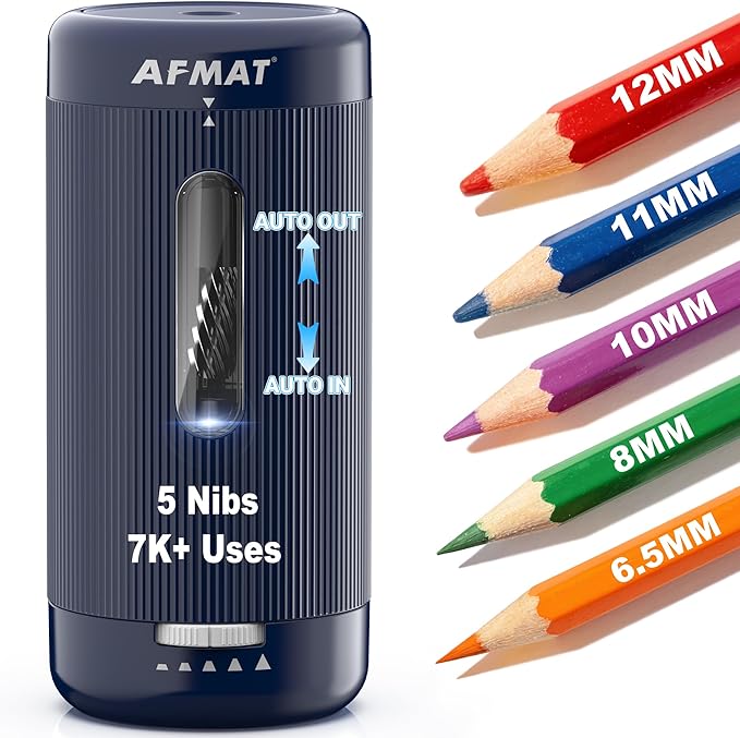 AFMAT Electric Pencil Sharpener, Auto in & Out, 5 Nibs, 7K+ Uses, Fully by AFMAT