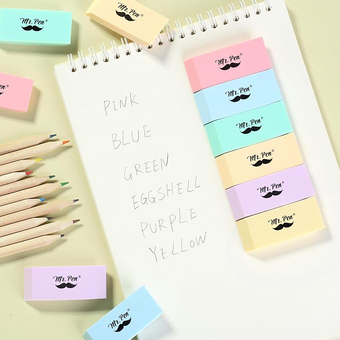 Mr. Pen- Pencil Eraser, 12 Pack, Pastel Colors | Large Latex Free Block Erasers - Image 5
