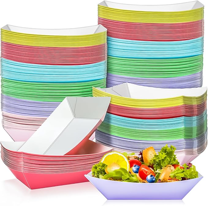 150 Pack Colorful 1Lb Paper Food Boat Trays Disposable Paper Boat Plates by MotBach