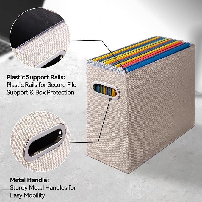 4 Pack Letter Size File Storage Box Collapsible, Fabric Hanging File Folders - Image 4
