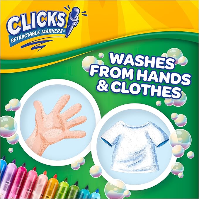 Crayola Clicks Retractable Tip Markers, Washable Cone Tip Art Marker Set - Image 6