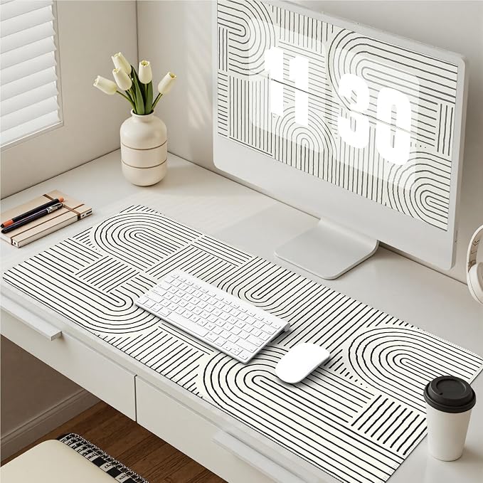 iCasso White Desk Matt for Desktop, Cute Desk Pad Mat, Large Mouse Pad - Image 6