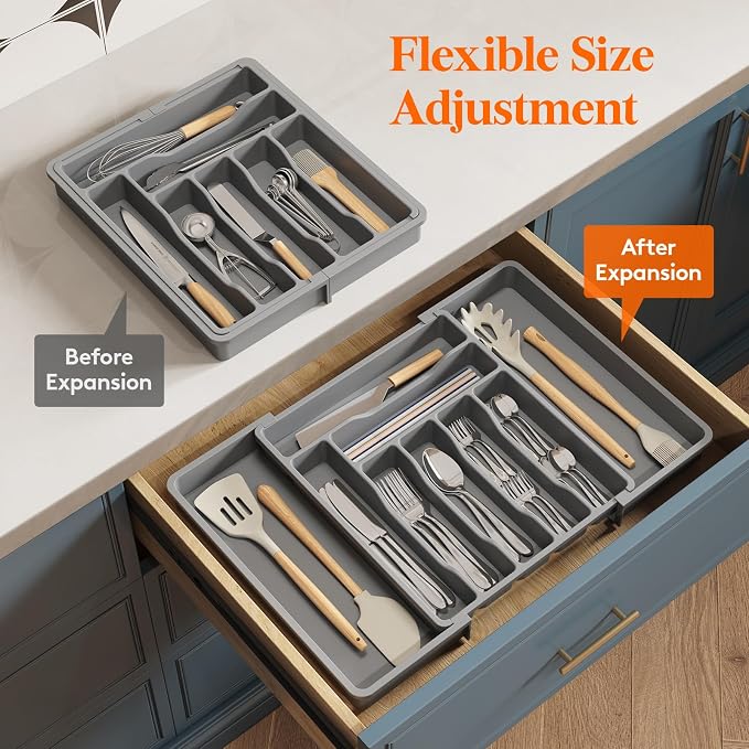 Lifewit Utensil Organizer for Kitchen Drawer, Expandable Cooking Silverware Tray - Image 7