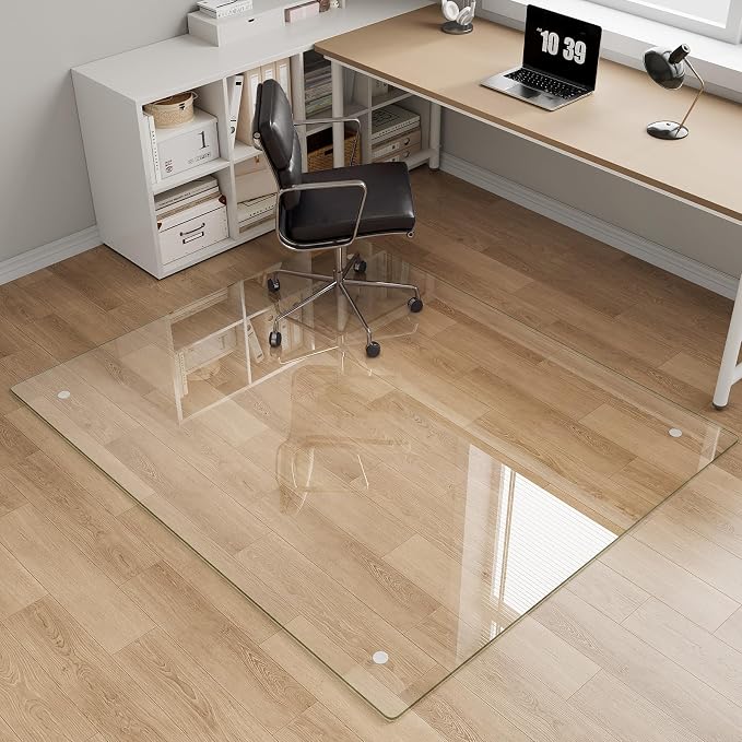Tempered Glass Office Chair Mat, Heavy Duty 0.2" Thick Computer Chair Mat by MYSUNORIA