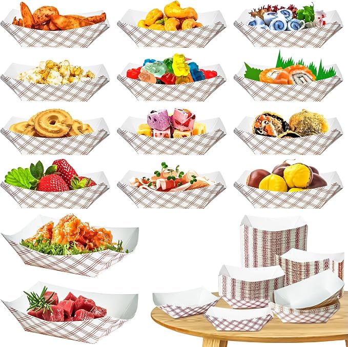 250 Pack Checkered 1/2Lb Paper Food Boat Trays Disposable Small Paper Boats - Image 4