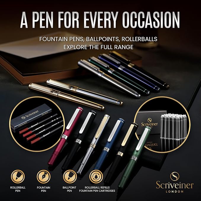 Scriveiner Black Lacquer Ballpoint Pen -Stunning Luxury Pen, Real Gold Plating - Image 6