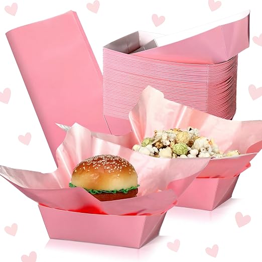 Geosar 100 Pcs Pink Paper Food Trays Bulk Disposable Food Boat by Geosar