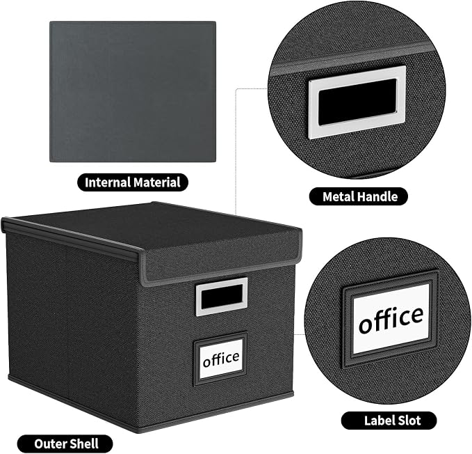 File Organizer Boxes with Lids, Collapsible Linen Hanging Filing & Storage - Image 3