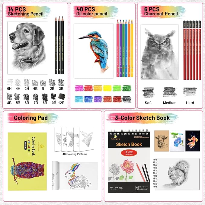 80pcs Drawing Kit Sketching Set Art Sketch Supplies Coloring pencils Kit 48 - Image 6