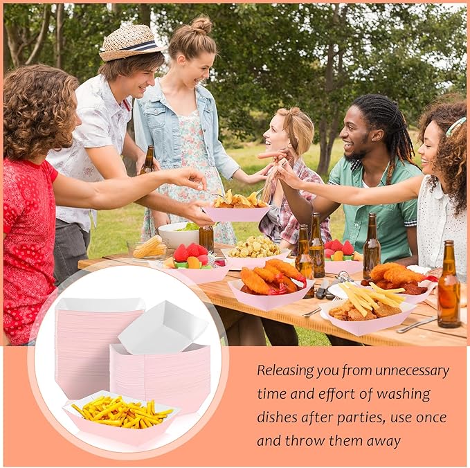 Yinkin 100 Pcs 2lb Paper Food Trays Boat 2lb Disposable Nacho Trays Kraft Paper - Image 6