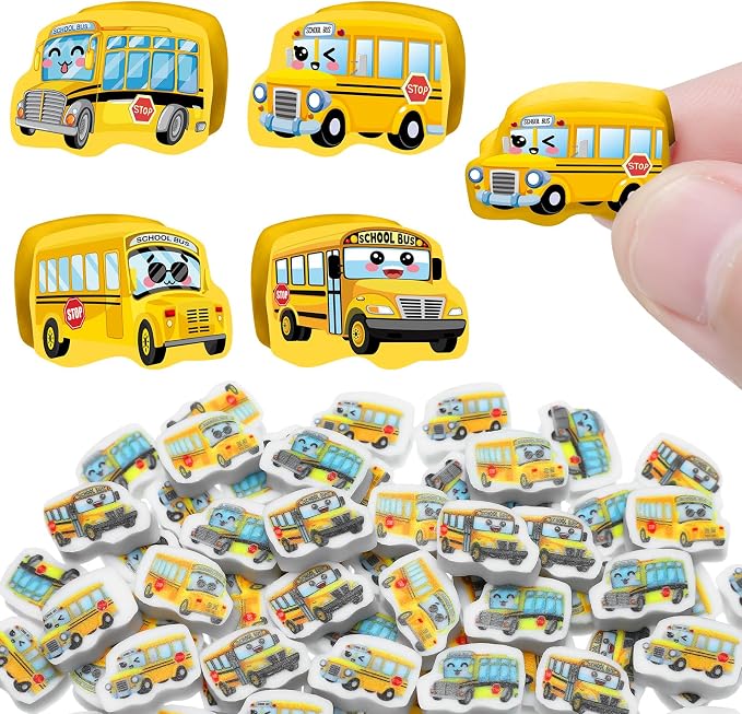 PerKoop 60 Pcs Mini School Bus Erasers Cute School Bus Erasers Bulk by PerKoop