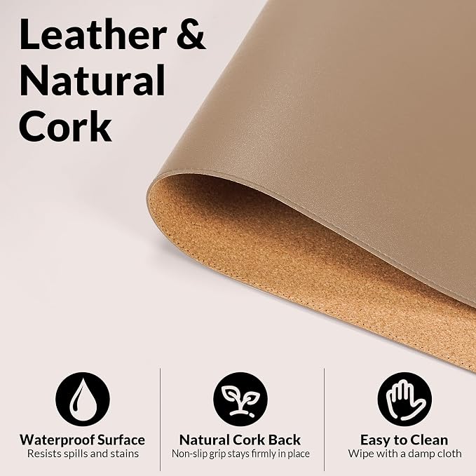 AFIING Cork Desk Mat, Dark Apricot, 35.4" x 17", Desk Pad Protector | - Image 3