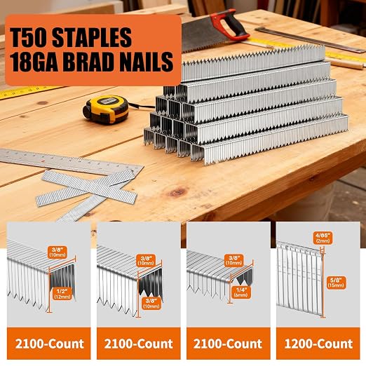 PINOZE Heavy Duty T50 Staples & 18GA Brad Nails Combo Kit, 7500-Count, 3/8" - Image 2