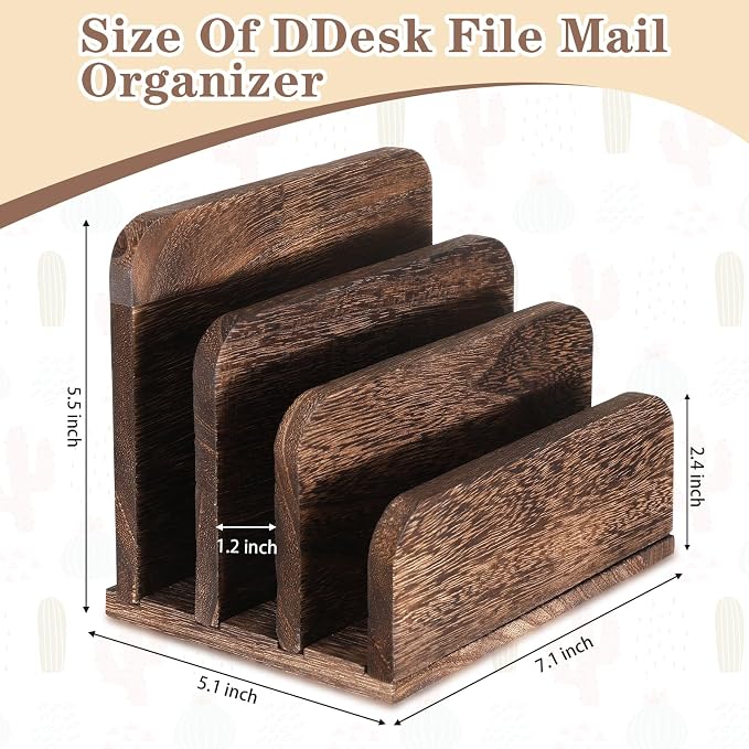 Briwooody Wooden Mail Organizer 3 Slots Mail Holder - Image 2