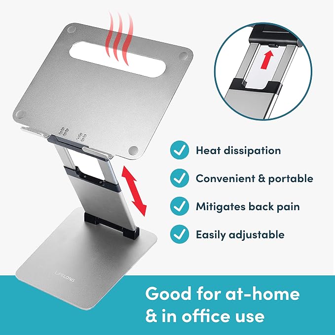 Lifelong Laptop Stand for Desk, Ergonomic Sit to Stand Premium Aluminum Laptop - Image 4