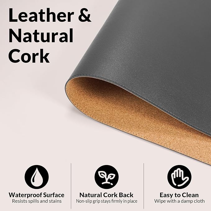 AFIING Cork Desk Mat, Dark Grey, 35.4" x 17", Desk pad Protector | Dual-Sided - Image 3