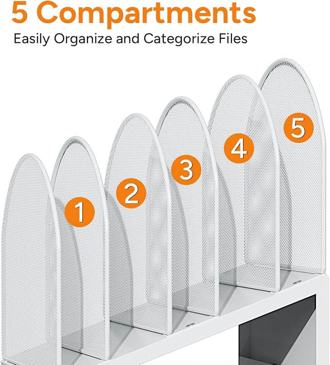 5-Section Desk File Organizer, Metal Mesh Folder Organizer - Image 6