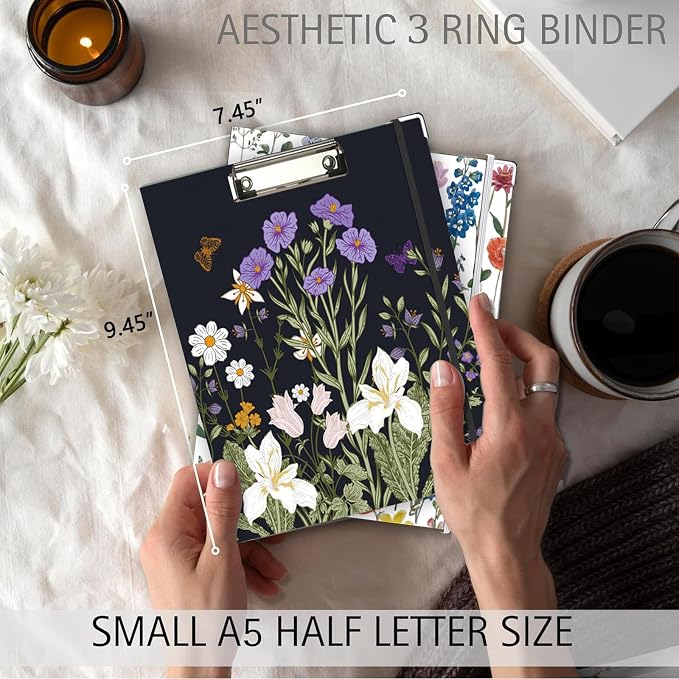 Mini Binder 3 Ring 1 Inch for 5.5"x8.5" Paper, Cute Small Three Ring Binders - Image 2