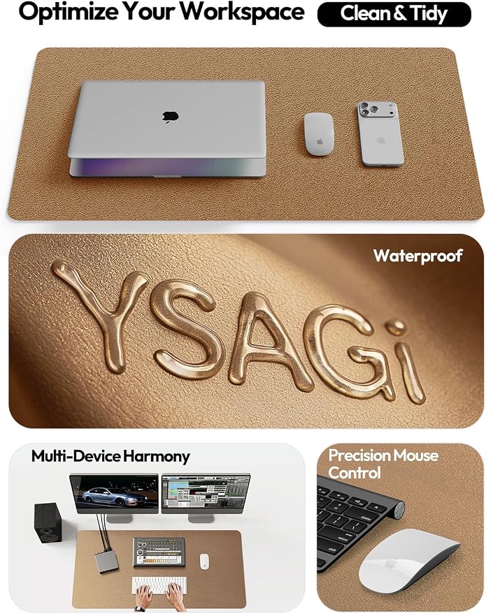 YSAGi Leather Desk Protector, Office Mat, Large Mouse Mat, Non-Slip PU Leather - Image 8